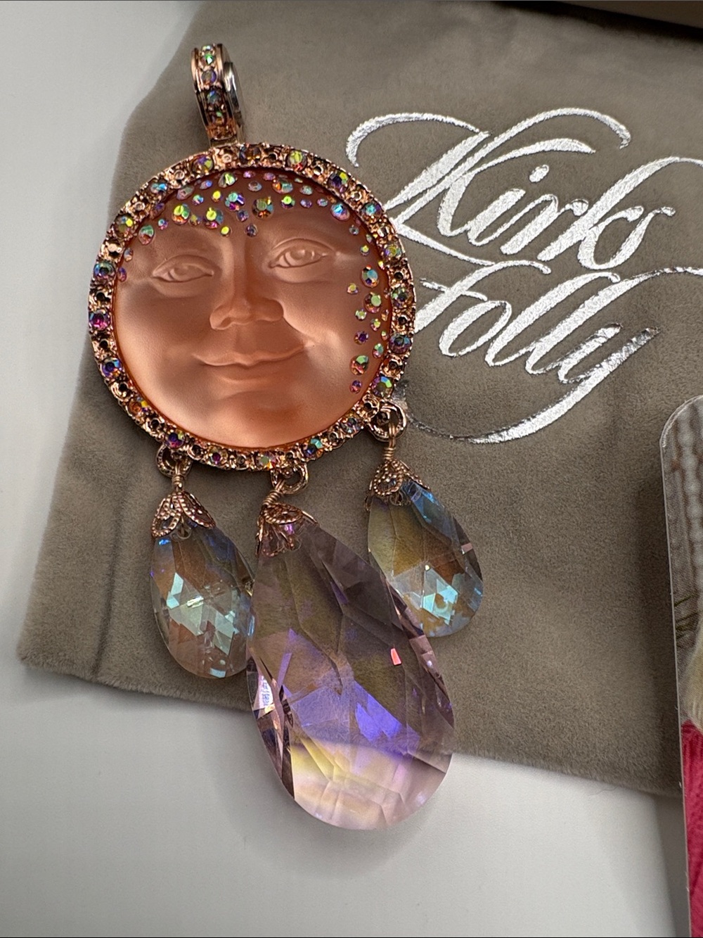 Kirk Stoll Moon Face Magnetic Crystal Pendant - Rose Gold & Iridescent